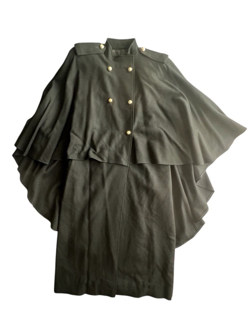 Vintage George Simonton Black Military Style Cape Coat Gold Button wool Jacket L